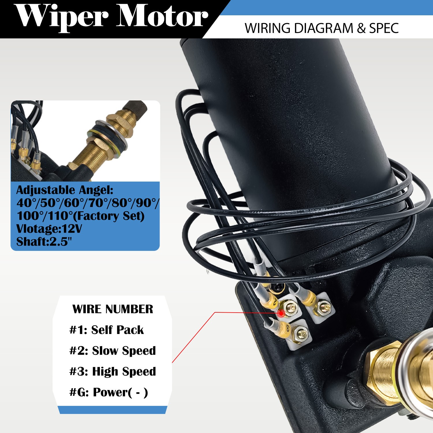 MARINE HEAVY DUTY 2.5" 12V 2-SPEED WIPER MOTOR