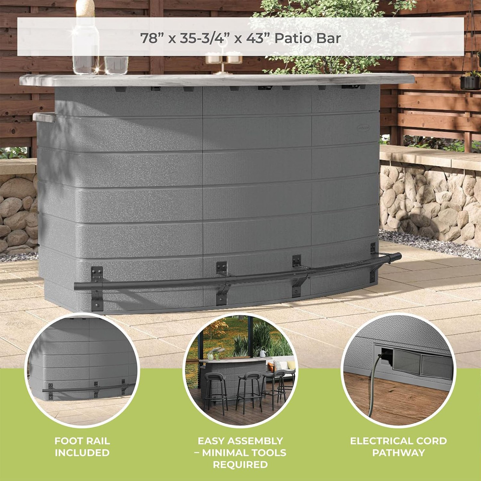 Suncast Backyard Oasis Entertainment Bar with Pull-Out Drawers & Shelves, Marble