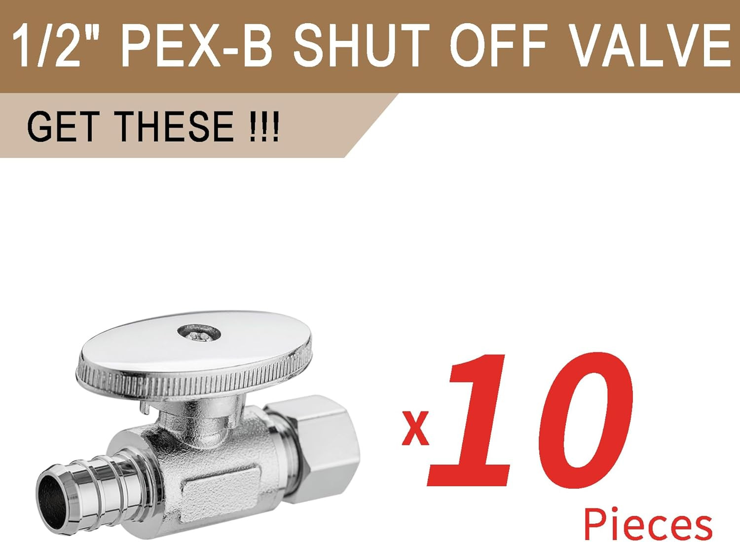 [10 Pieces] Straight Angle Valve Shut off Valve 1/2" PEX-B Crimp X 3/8" Compres