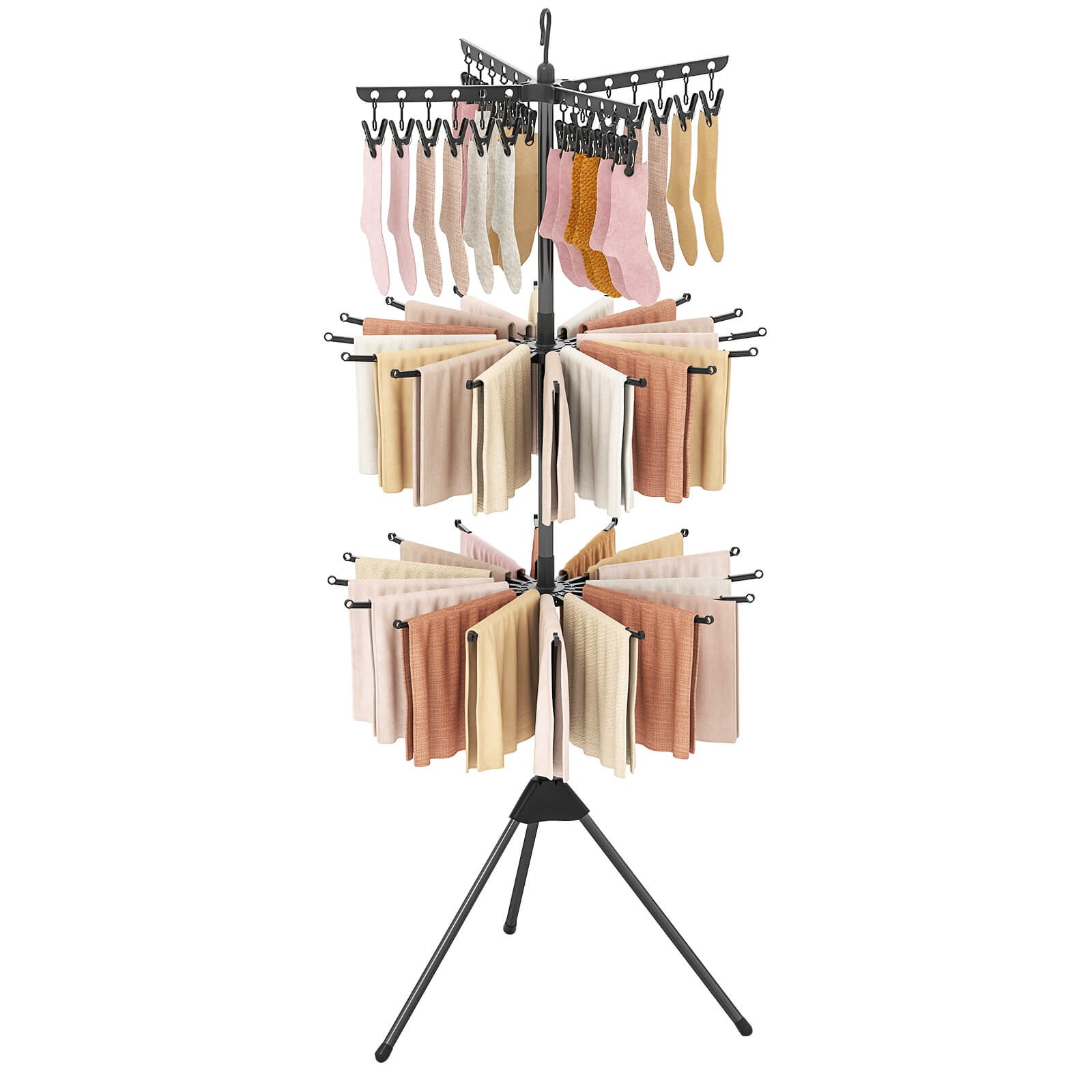 70" Folding Freestanding Tripod Laundry Drying Rack w/ 24 Clips & 32 Rods