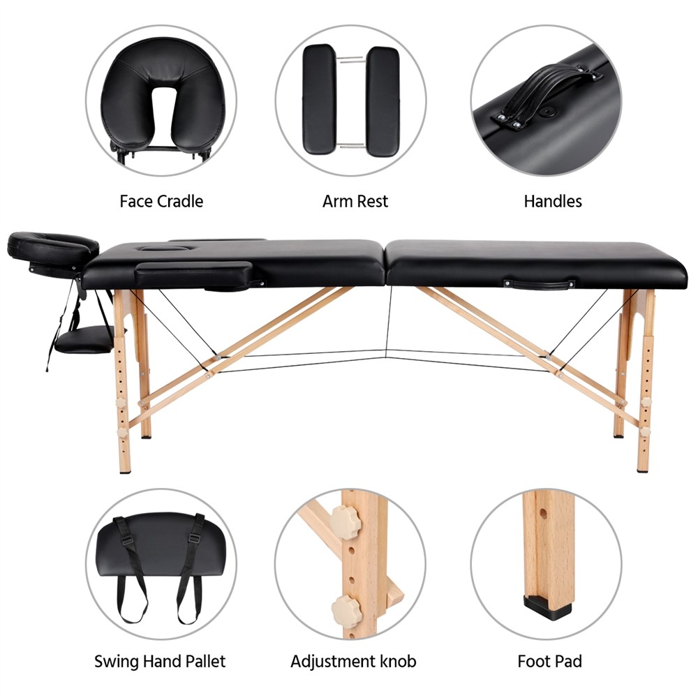 2 Sectional Folding Portable Massage Table with Face Cradle Armrests, Used