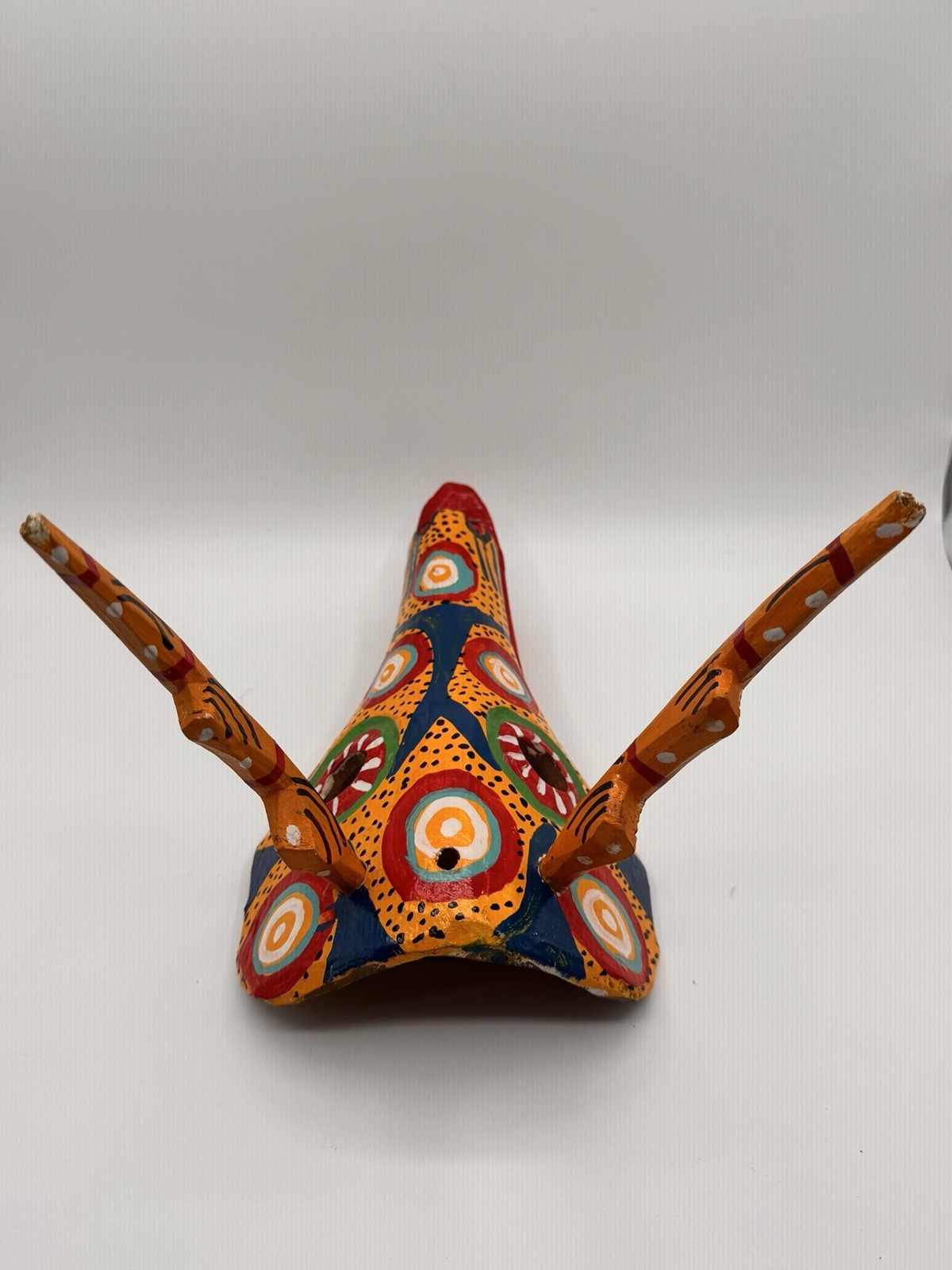 Vintage Hand Carved Guatemalan Deer Mask Painted Folk Art Wall Decor