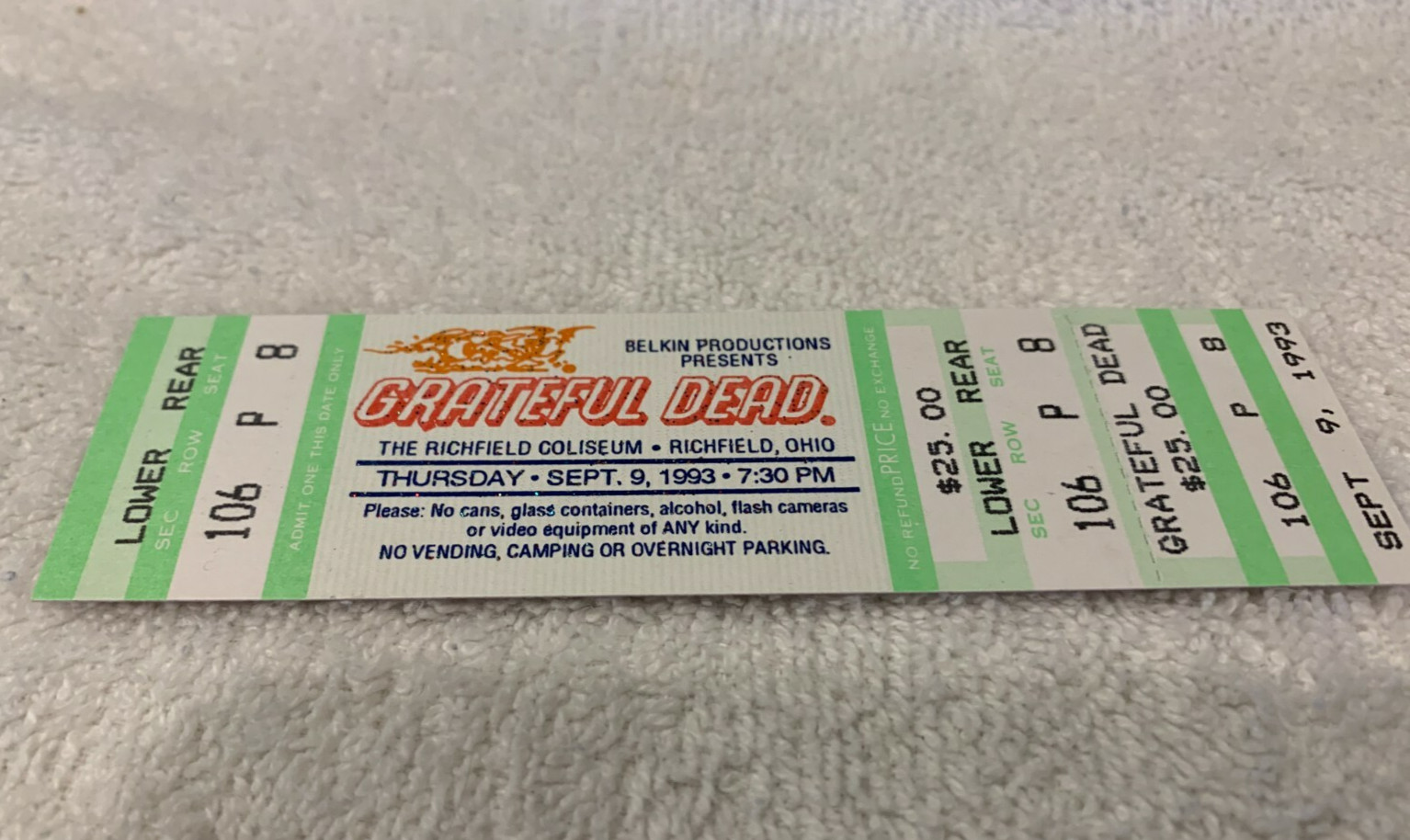 GRATEFUL DEAD UNUSED CONCERT TOUR TICKET OHIO Jerry Garcia Bob Weir Ephemera USA