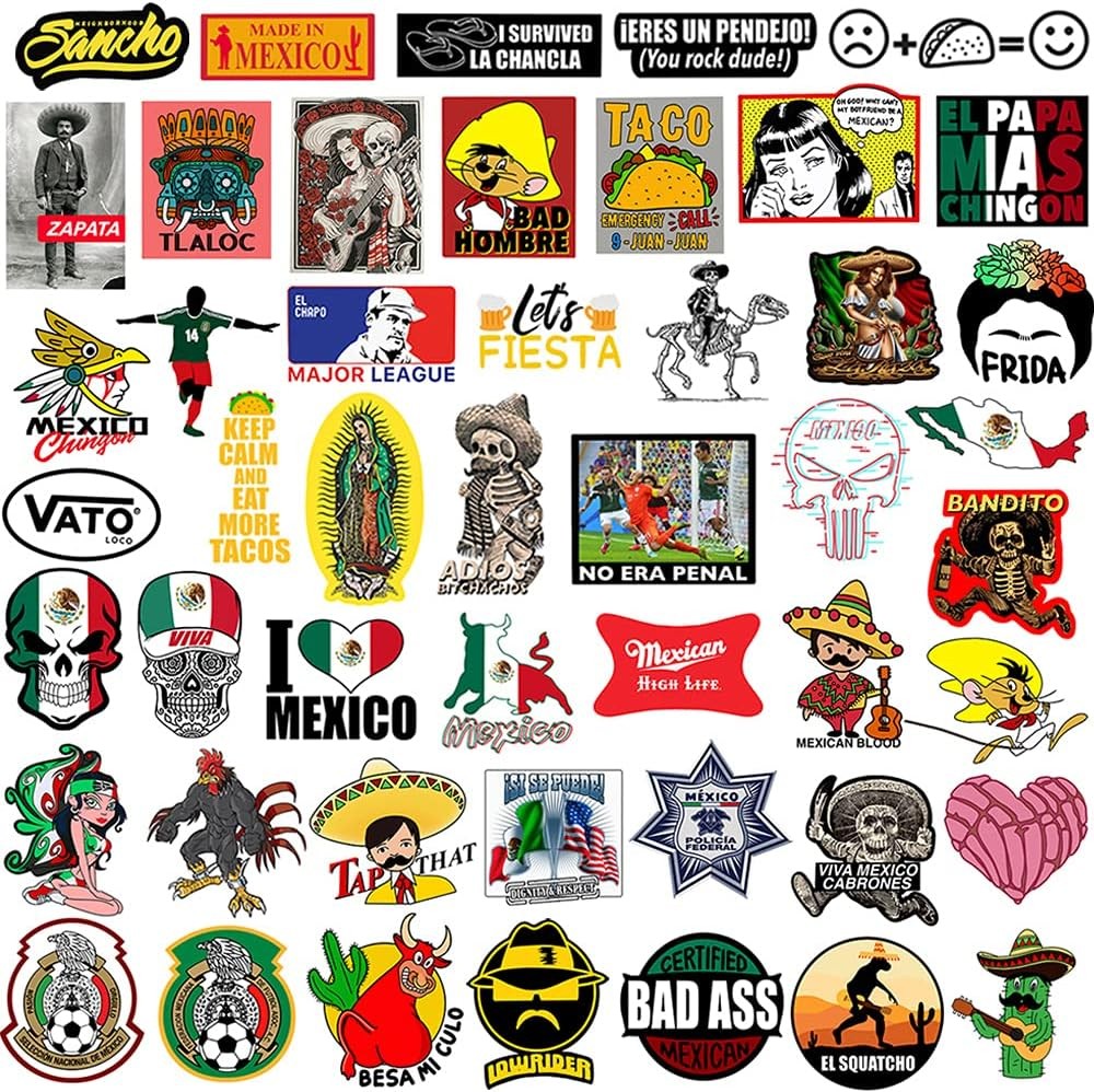 50pcs Mexican Stickers, Funny Vinyl Mexico Tool Box Multicolor