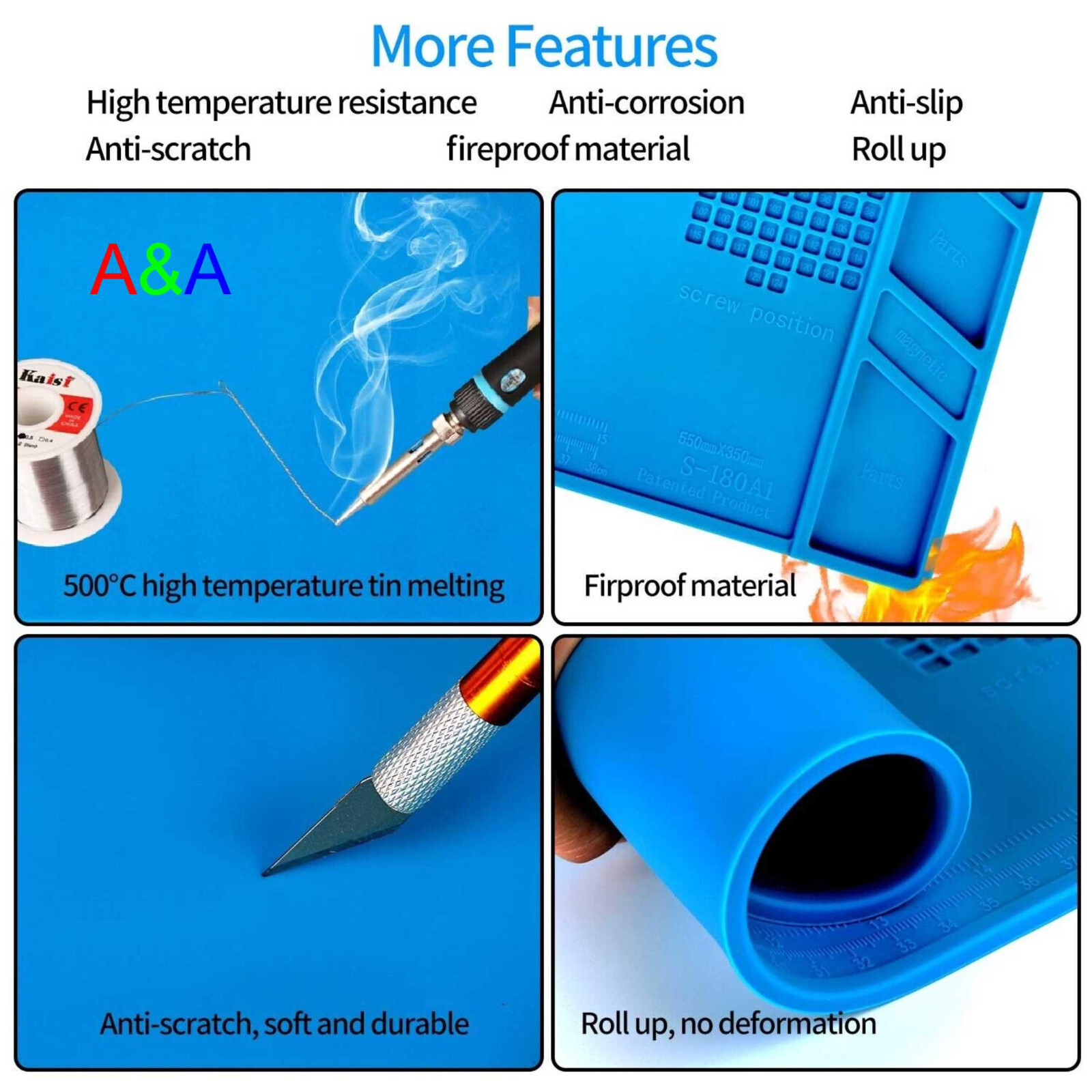 Bigest size 21.7" x 13.8" Silicone Soldering Mat Magnetic Repair Work Mat