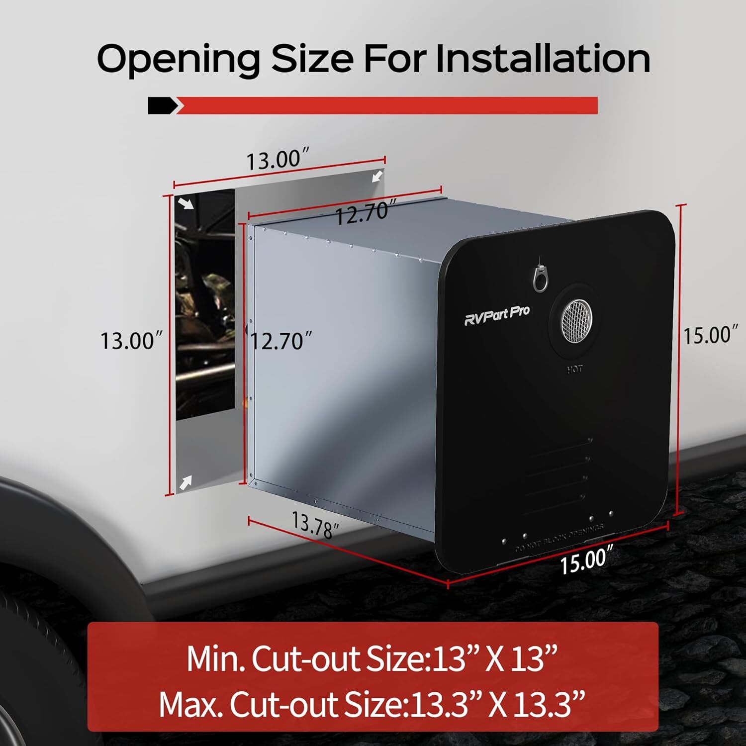 RVPart Pro RV Tankless Water Heater Propane with 15 x 15 in Black Door 12V USED