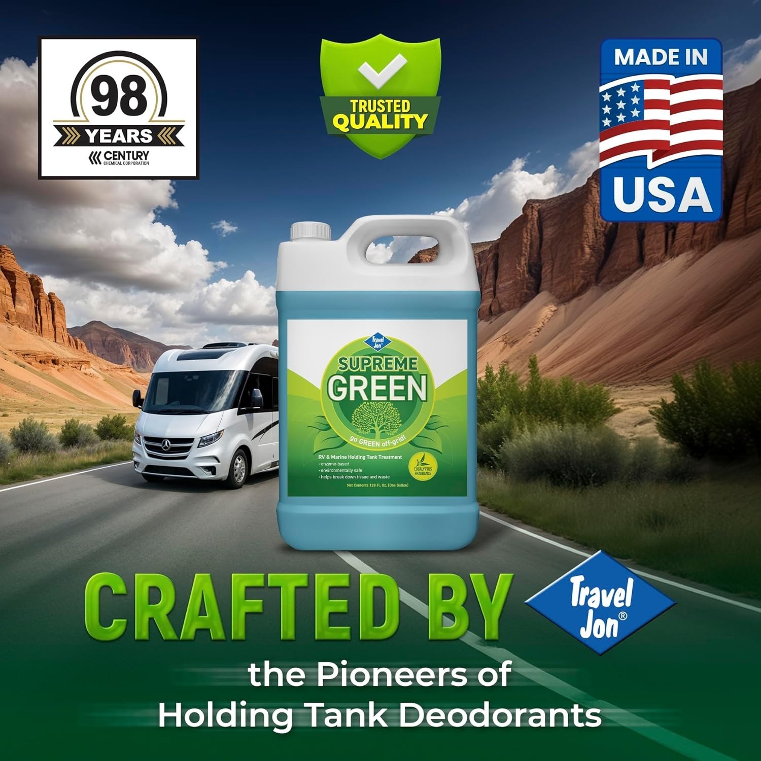 Travel Jon Supreme Green RV & Marine Tank Treatment 1 Gallon Eucalyptus