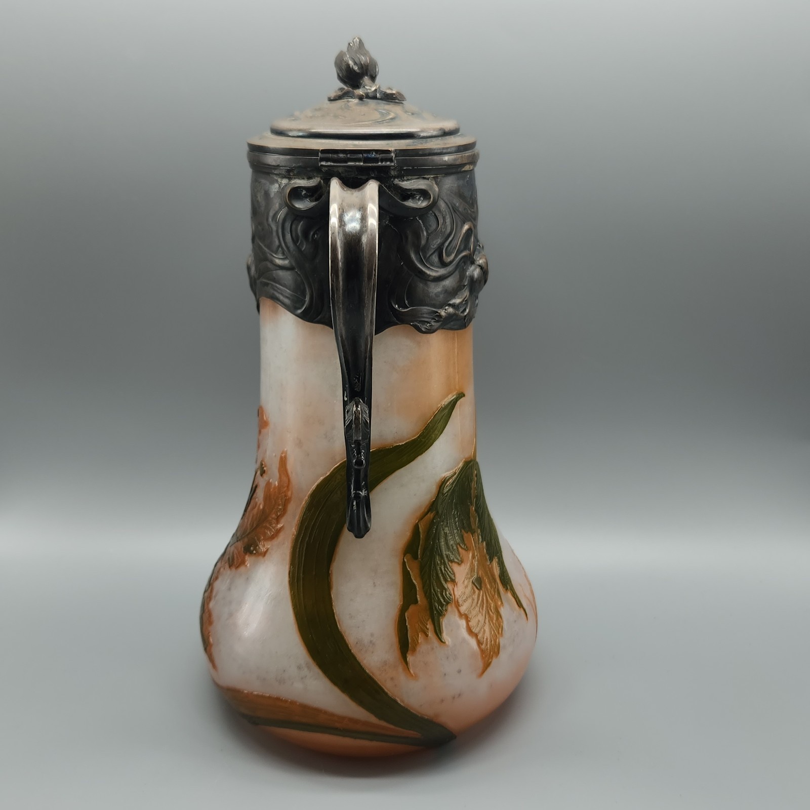 Antique Claret Jug Daum Nancy Victor Saglier Thistle Cameo Glass Art Nouveau 11"