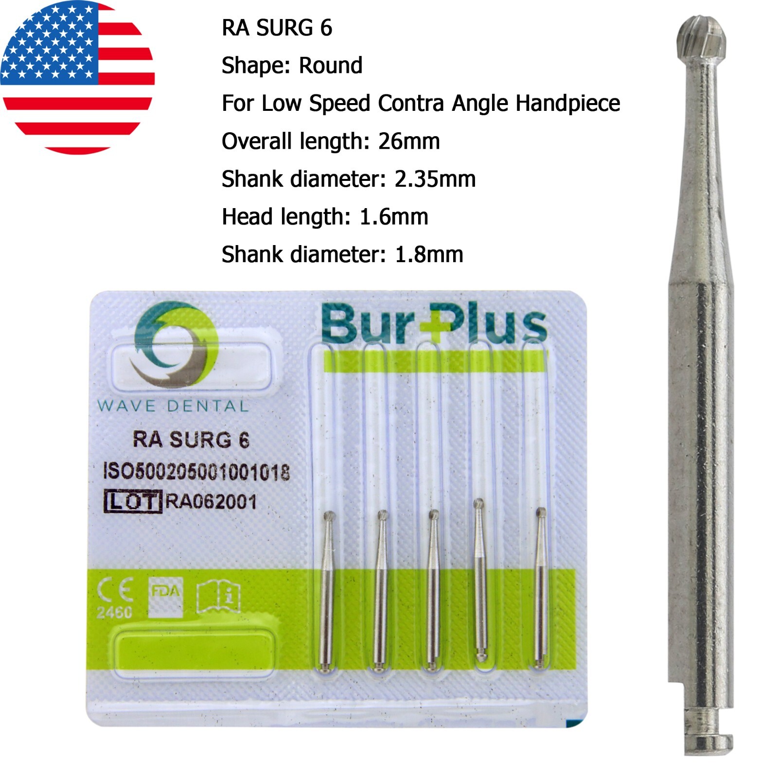 Wave Dental Carbide Burs Surgical Bur Latch 2.35mm RA SURG 2 4 6 8 Contra Angle