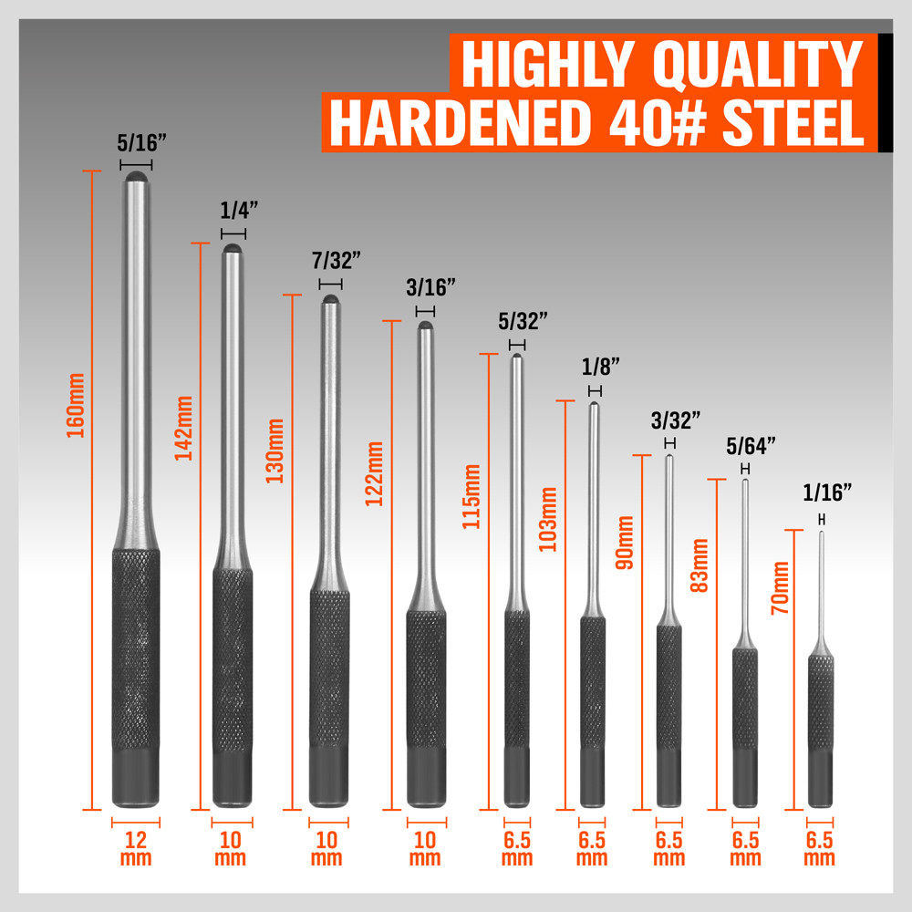 HORUSDY 9 PCS Roll Pin Punch Set Roll Up Case Rifle Gunsmithing Jewelers Repair