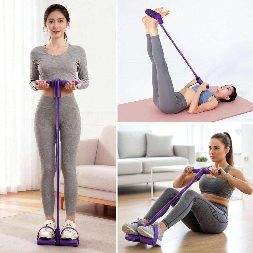 Fitness Resistance Bands- 6 Tube Pedal Ankle Puller with Handle & Tensile Rop...