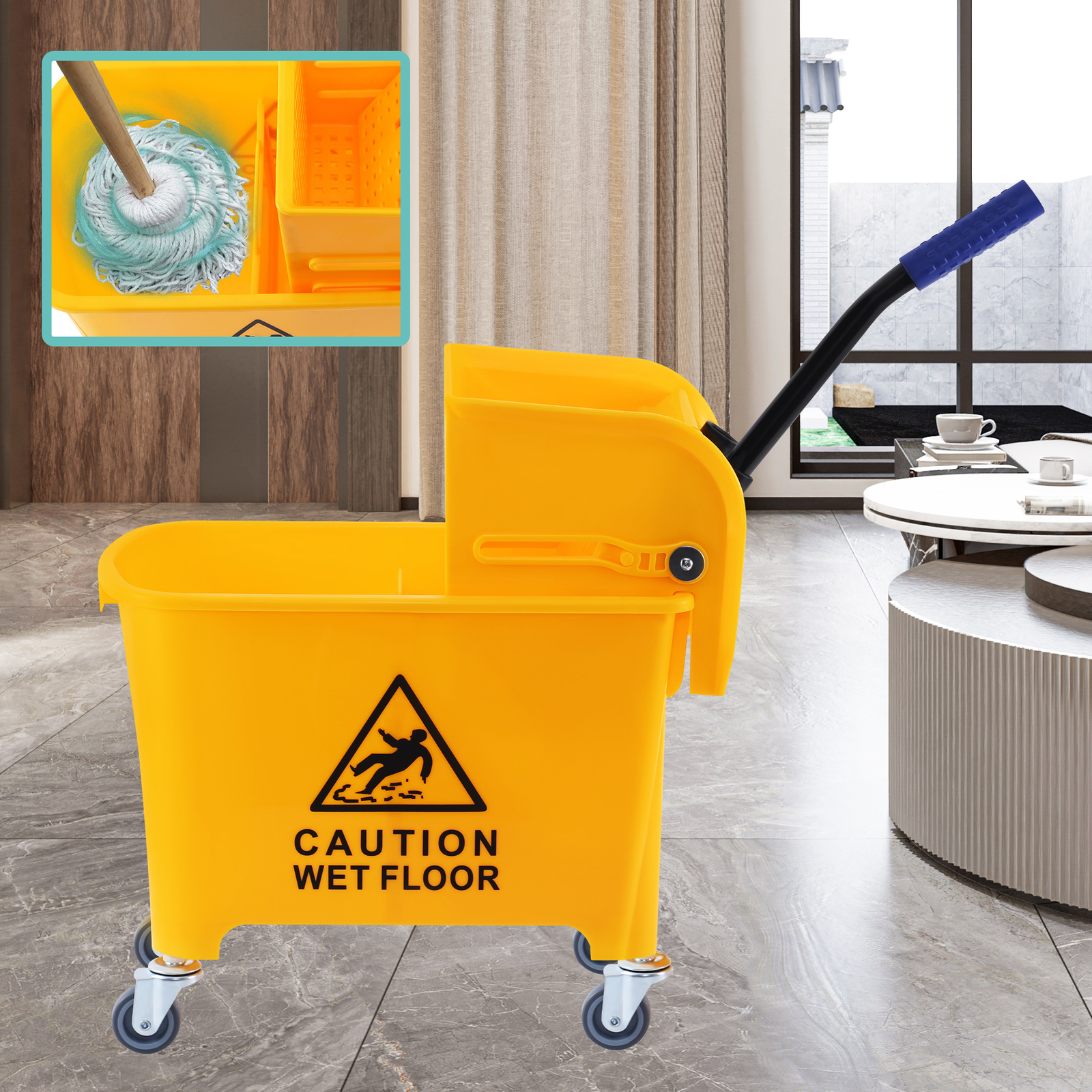 5 Gallon Mini Mop Bucket with Side Press Wringer Combo Rolling Cleaning Cart