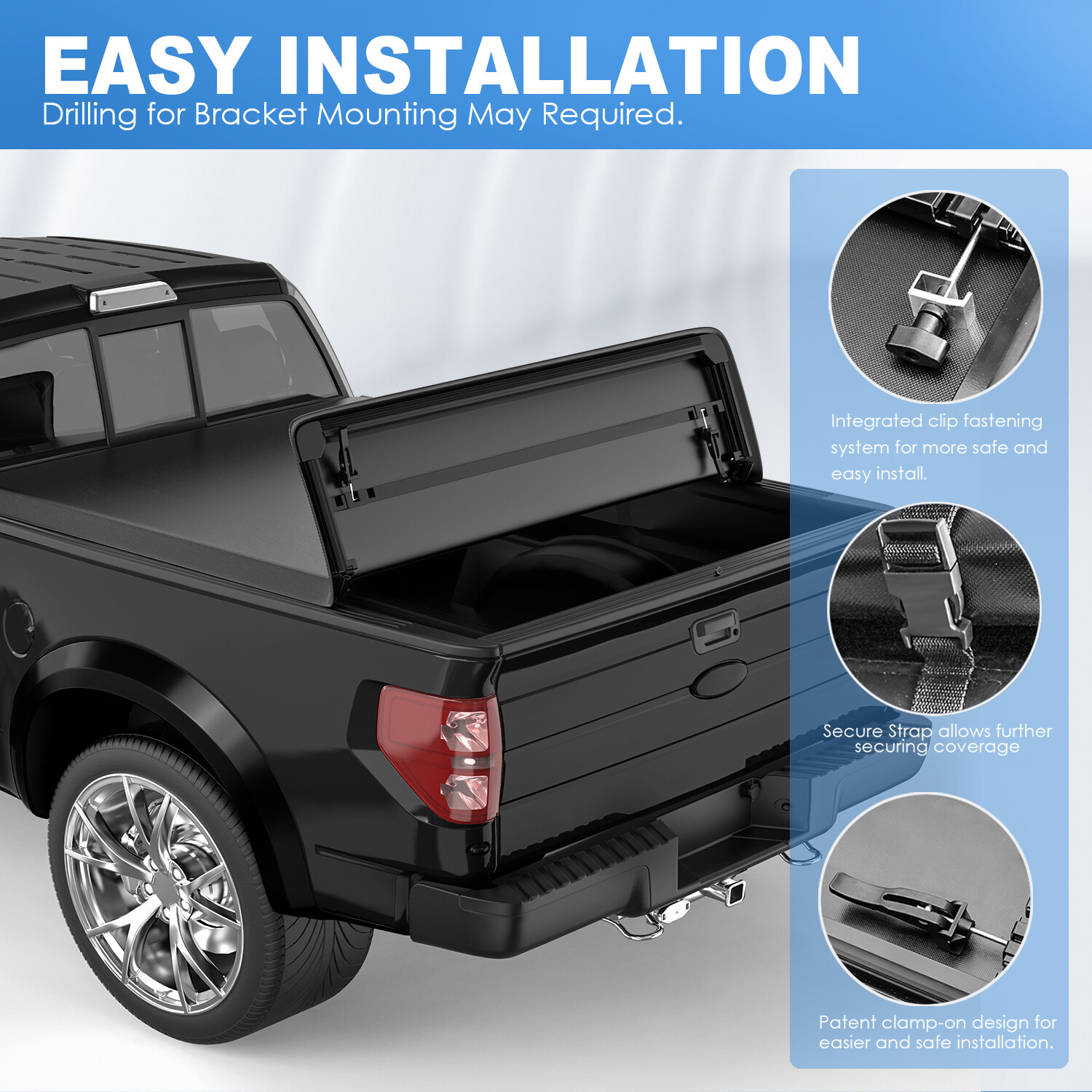 Truck Tonneau Cover For GMC Sierra Chevrolet Silverado 6.5FT Bed 4-Fold Soft