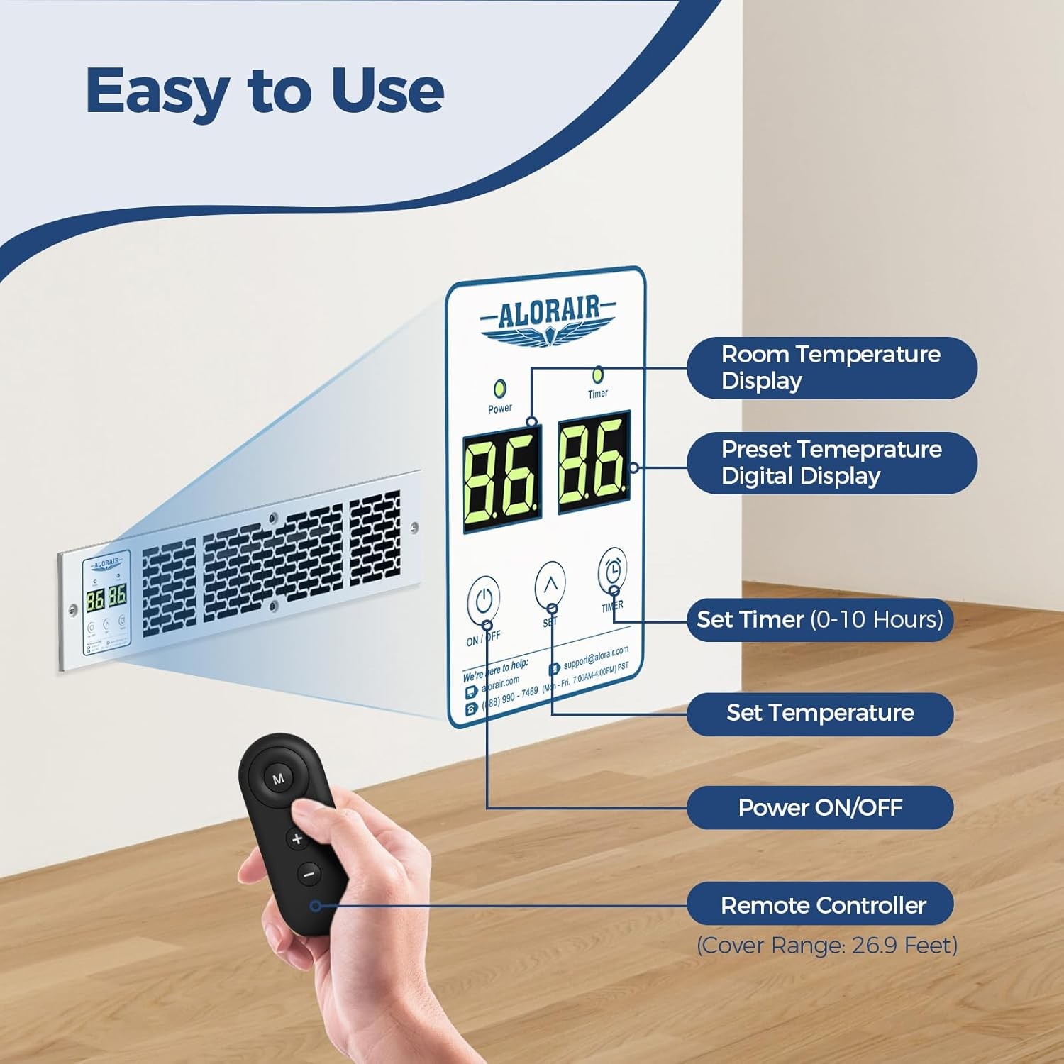 Alorair WarmHub 15 1350W Electric Kickspace, Toe Kick Heater w/ Remote & Timer