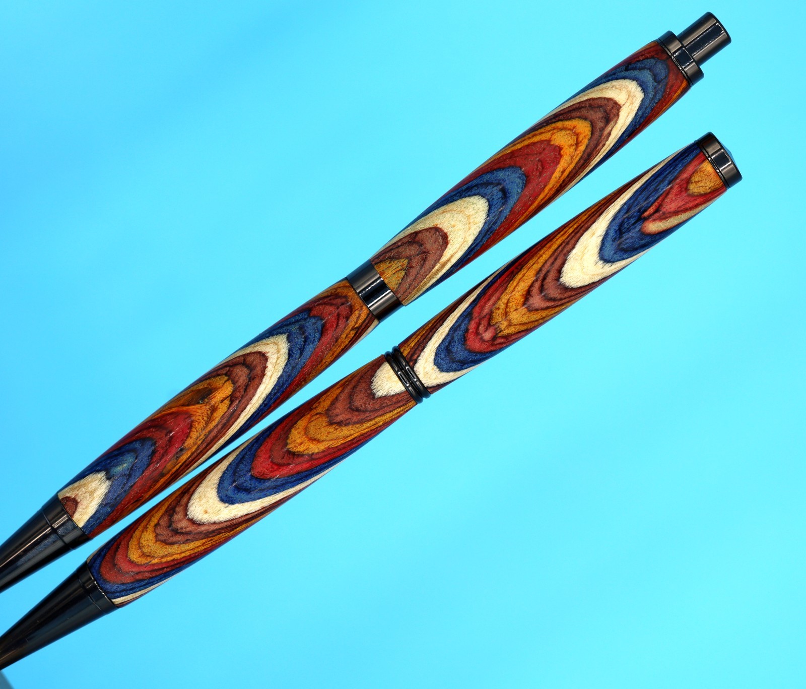 Handcrafted Slimline Pen & Pencil Set in Gun Metal, Color Grain Wood & Zip Case