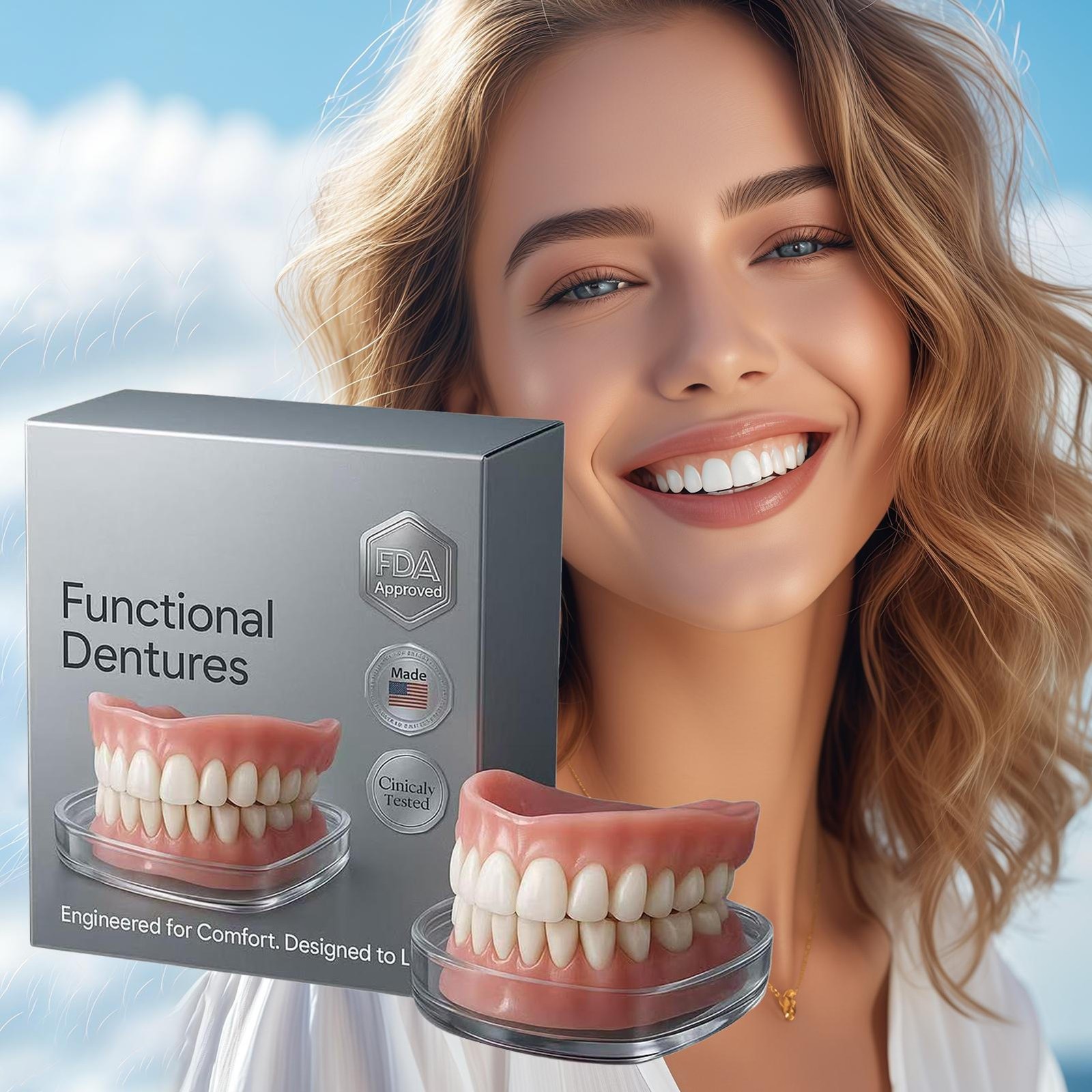 False Teeth, Dentures For Women And Men, Upper And Lower Silicone Denture Set