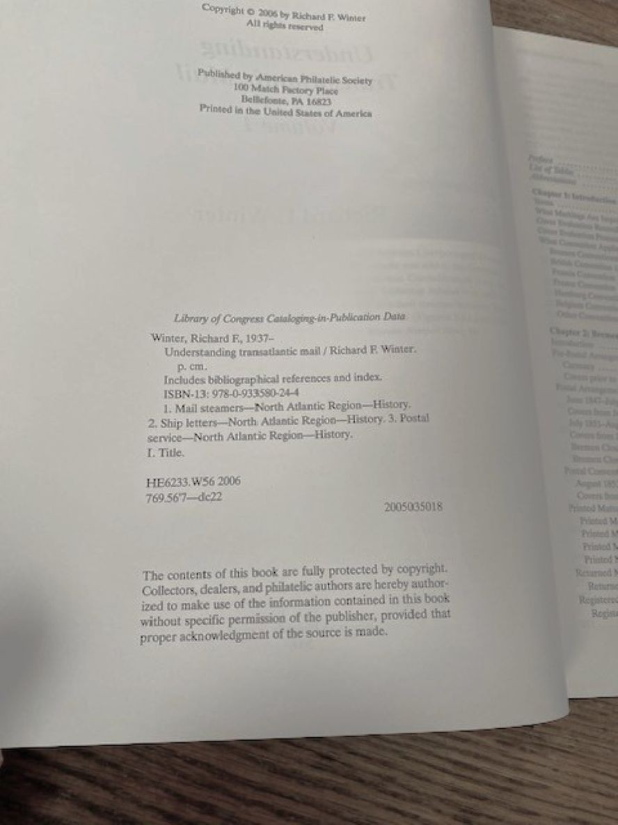 Understanding Transatlantic Mail Volume 1 by Richard F. Winter. W/CD