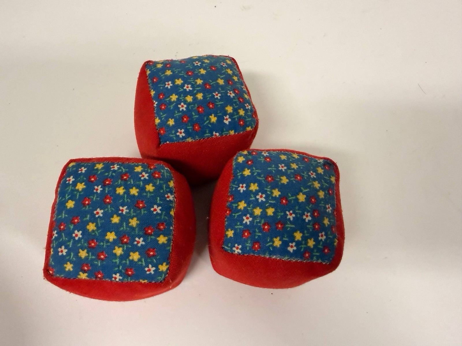 Vintage Juggling Bean Bags Set of 3 Fabric Cubes 2” Retro Handmade