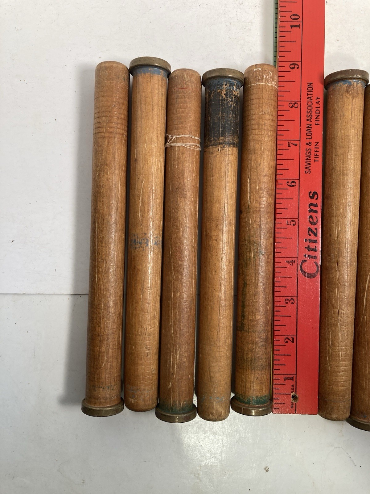Wood Textile Spools, 8.75" CYLINDER, Industrial Bobbins, Primitive, lot of 10