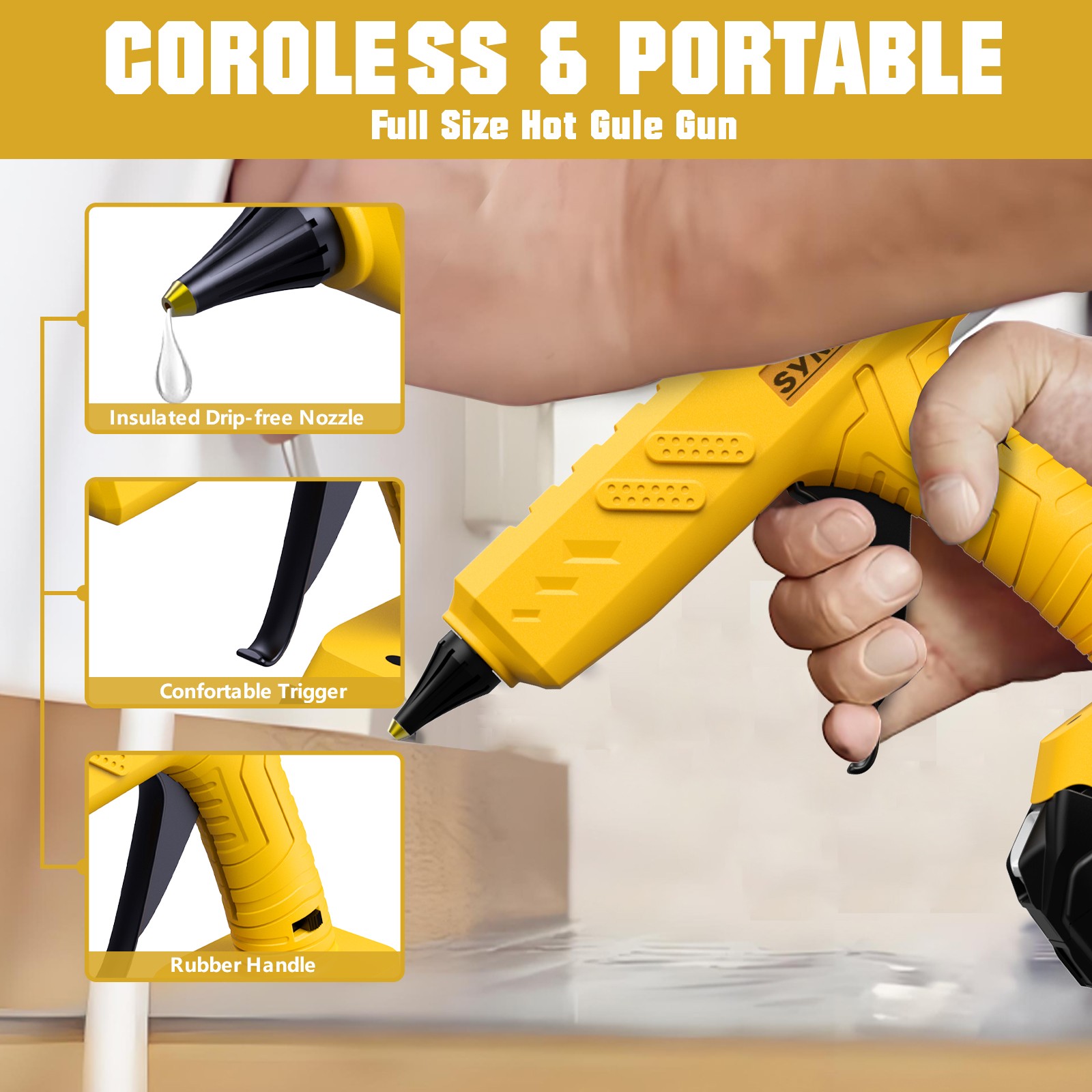 Hot Melt Glue Gun Cordless For Dewalt 20V Max Li-Ion Battery w/10X Sticks DCB200