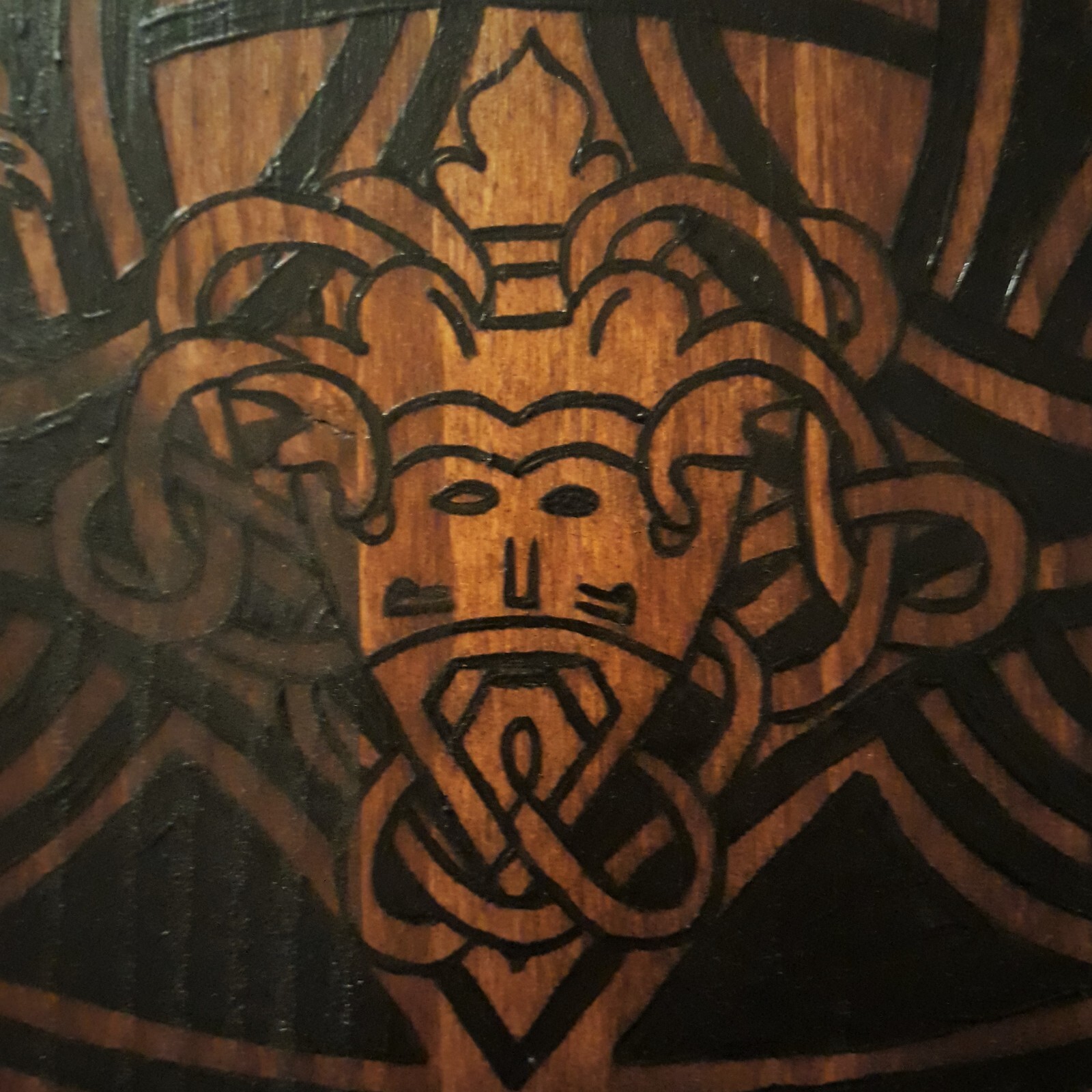 Viking Knotwork Tabletop w/ Norse Gods & Goddesses - Handpainted, 2 ft. diameter