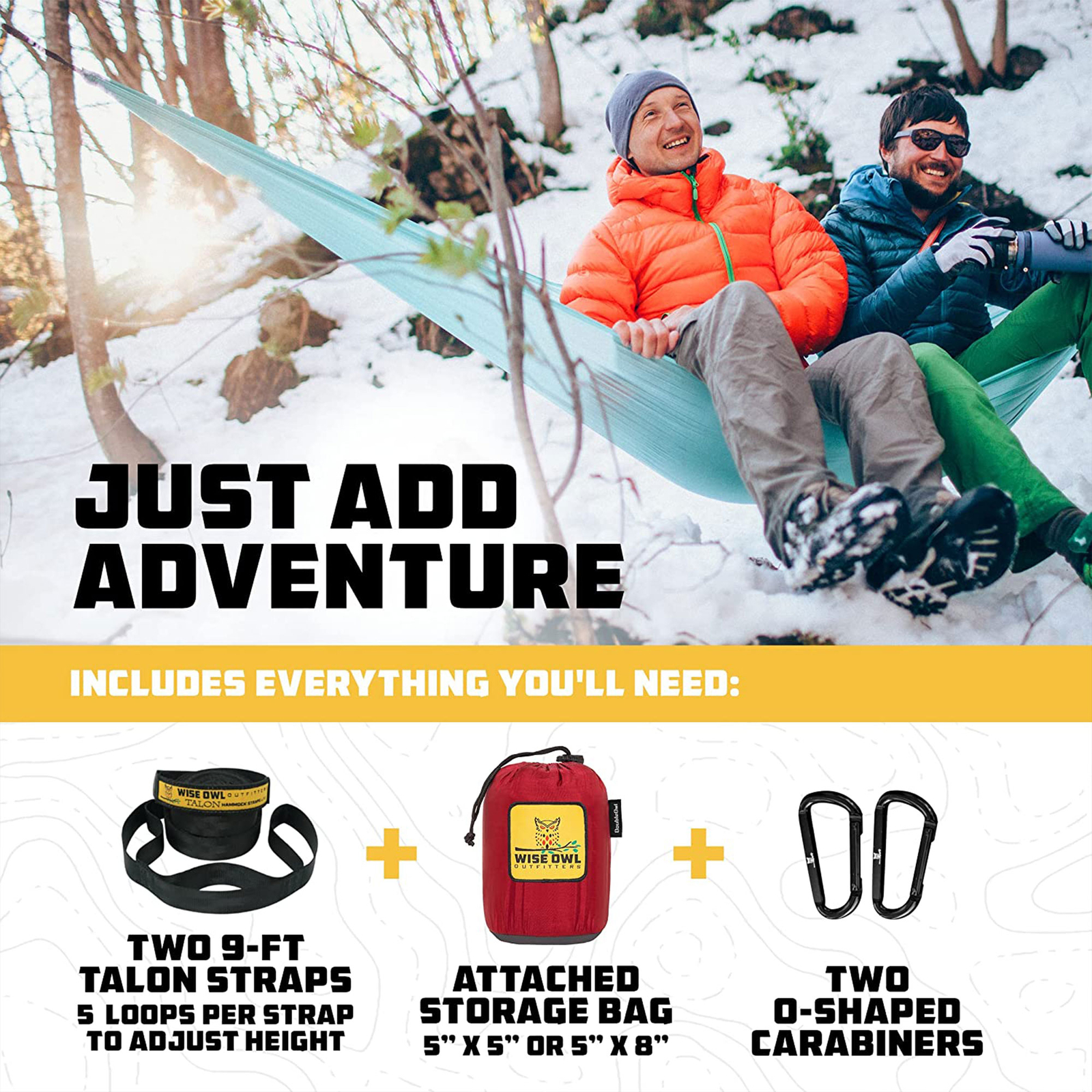 Wise Owl Outfitters Large DoubleOwl Hammock with Adjustable Tree Straps, Liberty