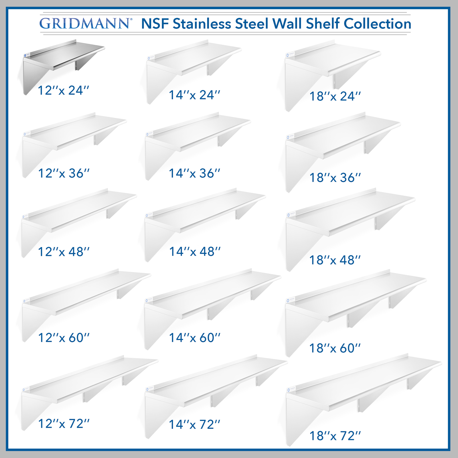NSF Stainless Steel 12" x 24" Commercial Kitchen Wall Shelf Restaurant Shelving