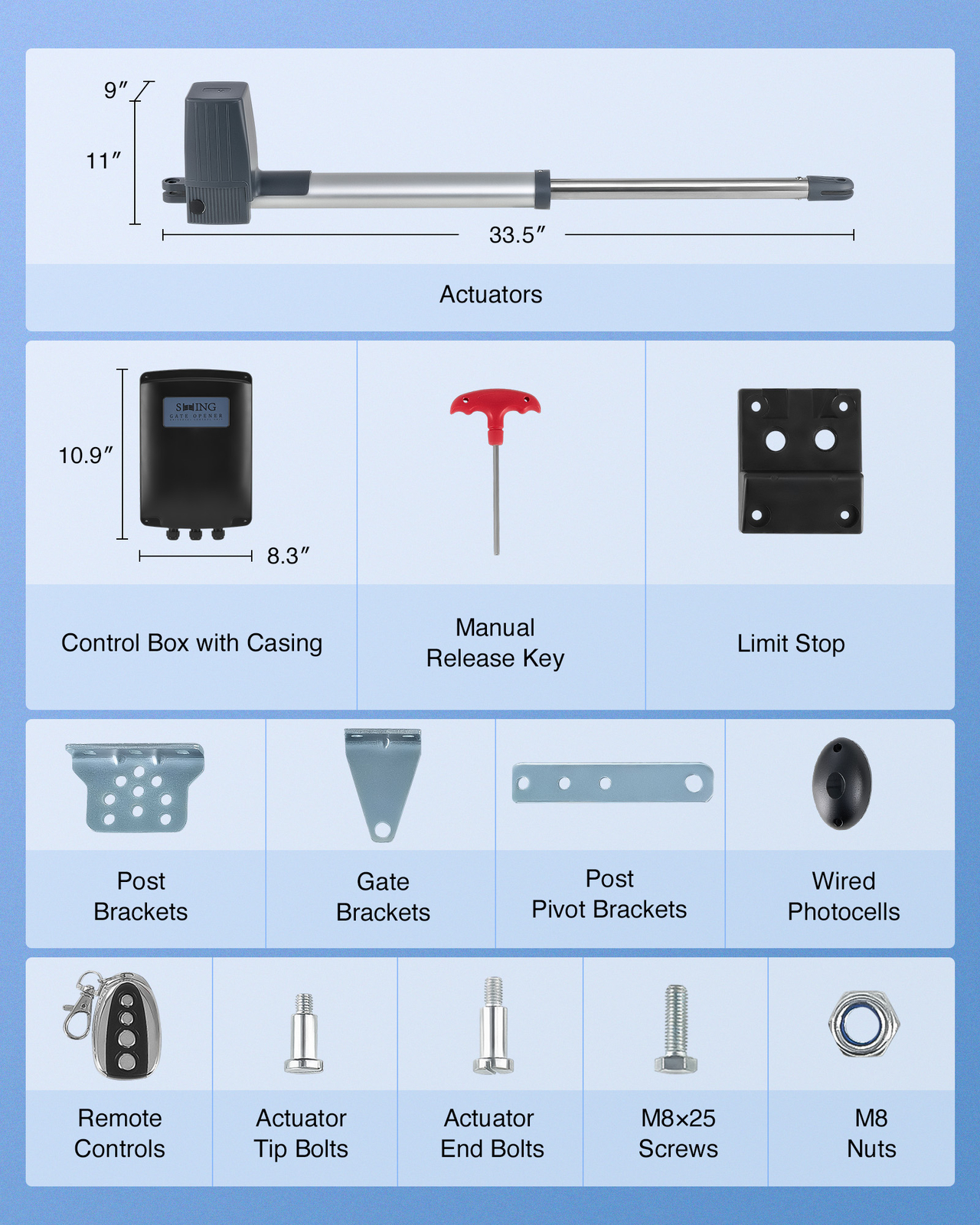 CO-Z Automatic Dual Swing Gate Opener with Remote Controls for 20ft 1300lb Gates