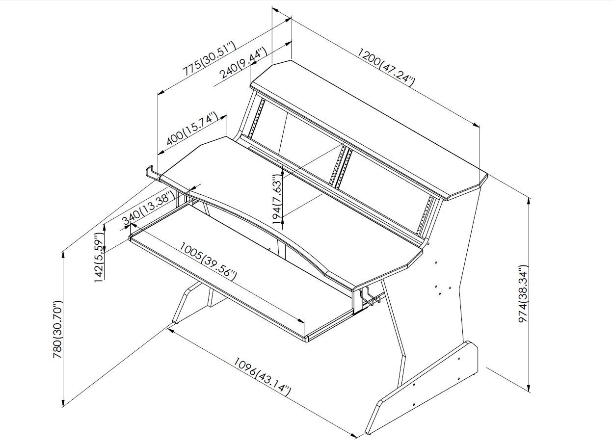 Musiea BE200 Series Music Studio Desk Workstation with 2 x 4U rack (Black)