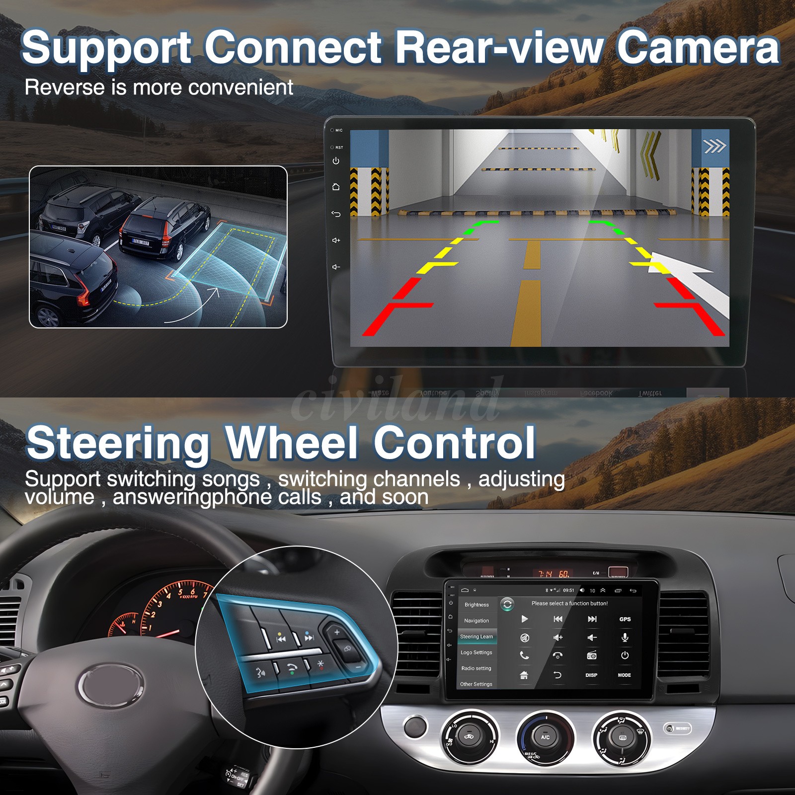 Apple Carplay For Toyota Camry 2000-2006 9" Android Car Radio Stereo GPS Navi