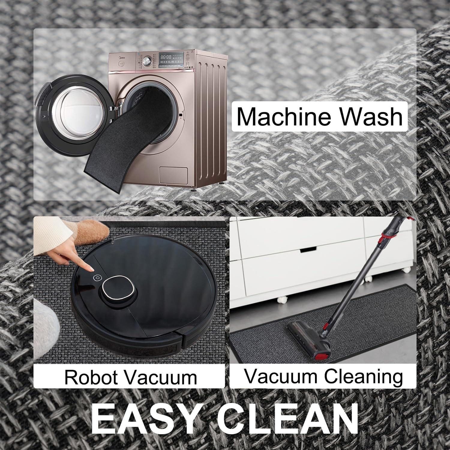 SUMLANS Kitchen Mat Set of 2 PCS, 17.3"x47"+17.3"x30" (Set 2), Black