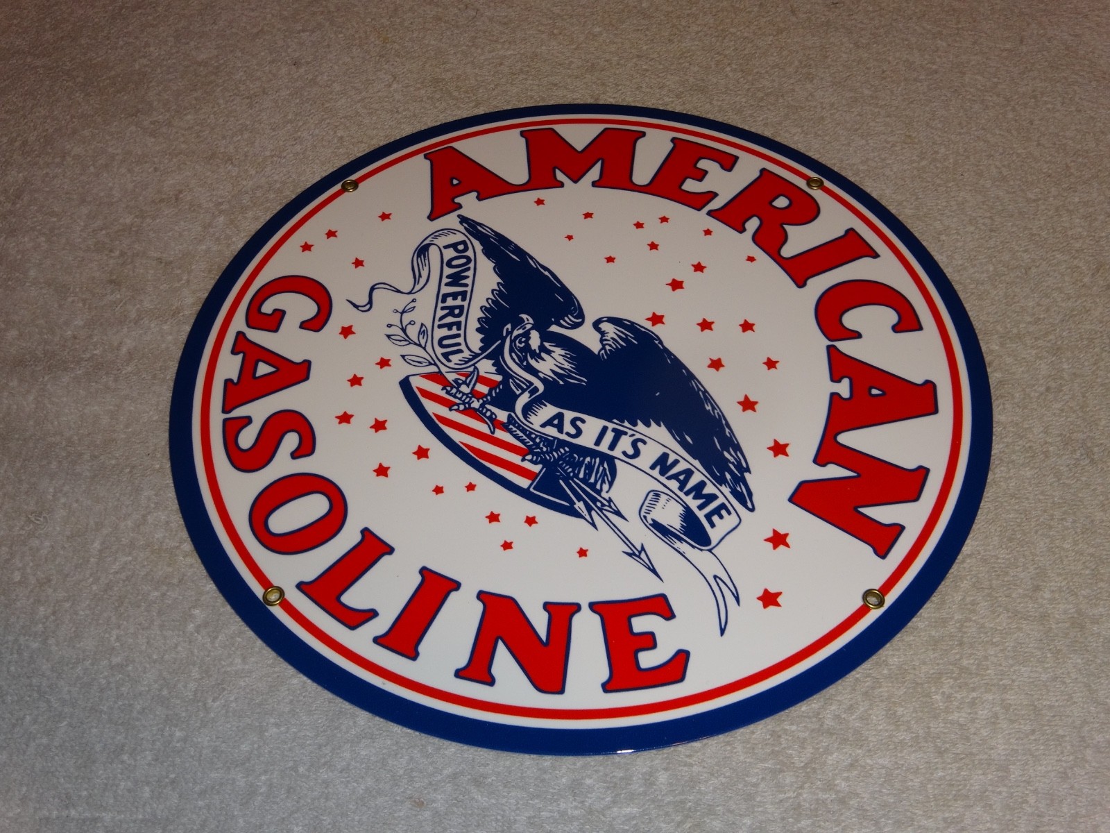 VINTAGE AMERICAN GASOLINE POWERFUL EAGLE 11 3/4" PORCELAIN METAL GAS & OIL SIGN