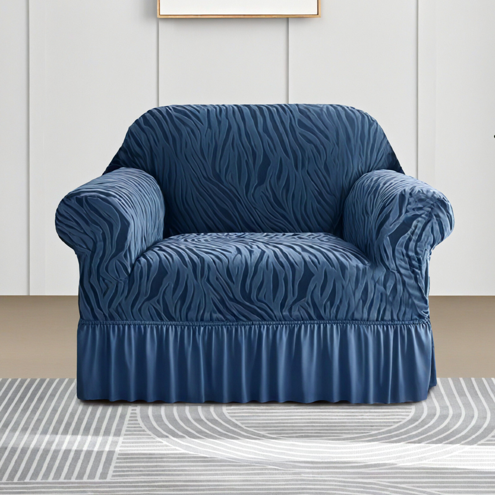 High Stretch Sofa Couch Cover w/Skirt Hem Full-Cover Jacquard Slipcover Non Slip