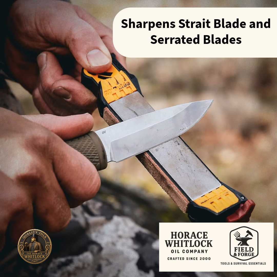 Survival Knife Sharpener 6-in-1 | Angle Guides + Diamond, Ceramic, Leather