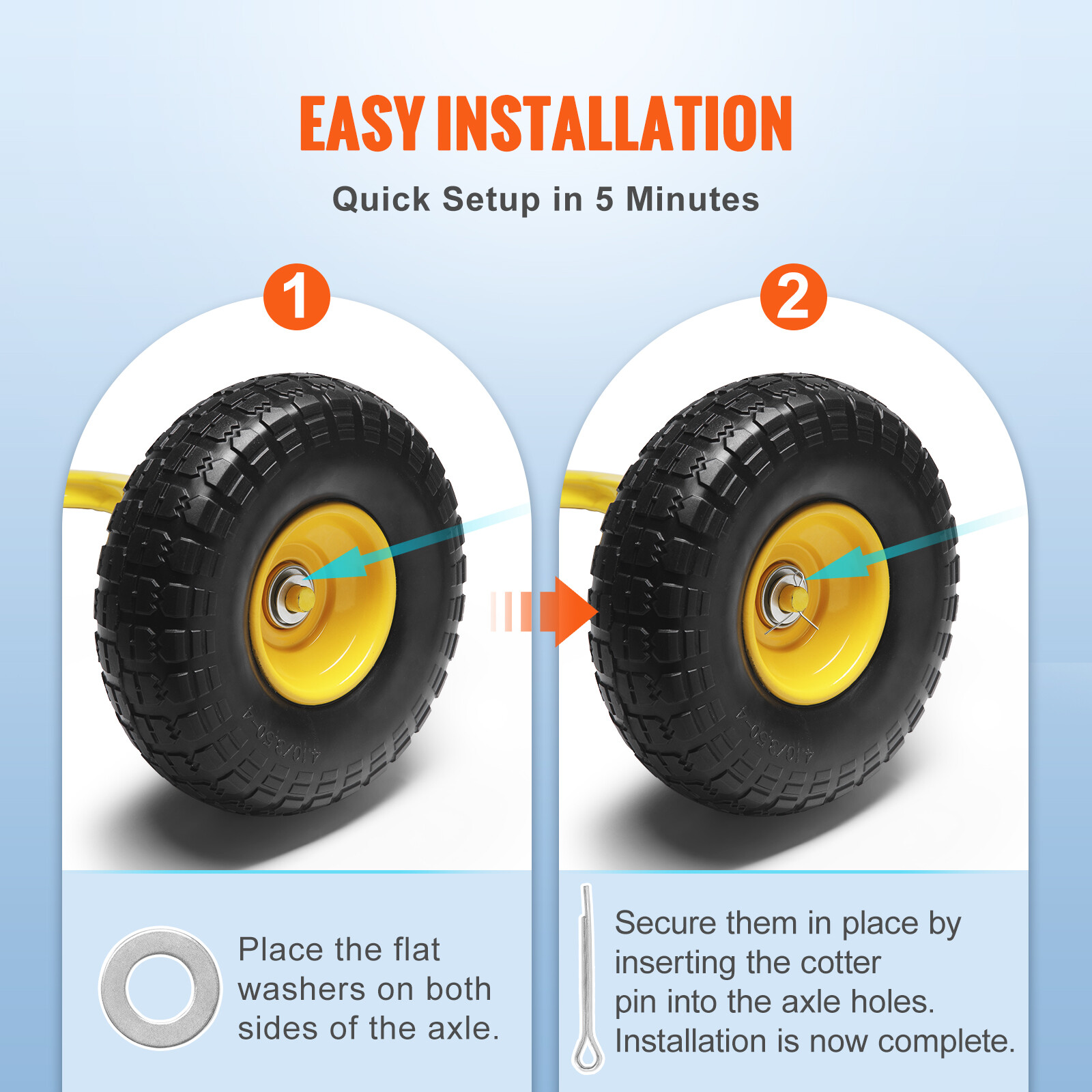 VEVOR Solid PU Run-Flat Tire Wheel Flat Free Tubeless Tire 10" 2-Pack 400 lbs