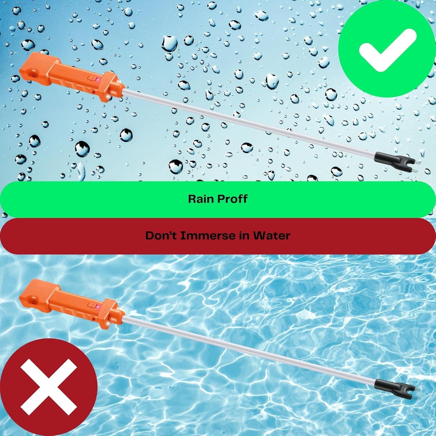 Waterproof Electric Cattle Prod Rechargeable Livestock Shock Stick w LED Lights