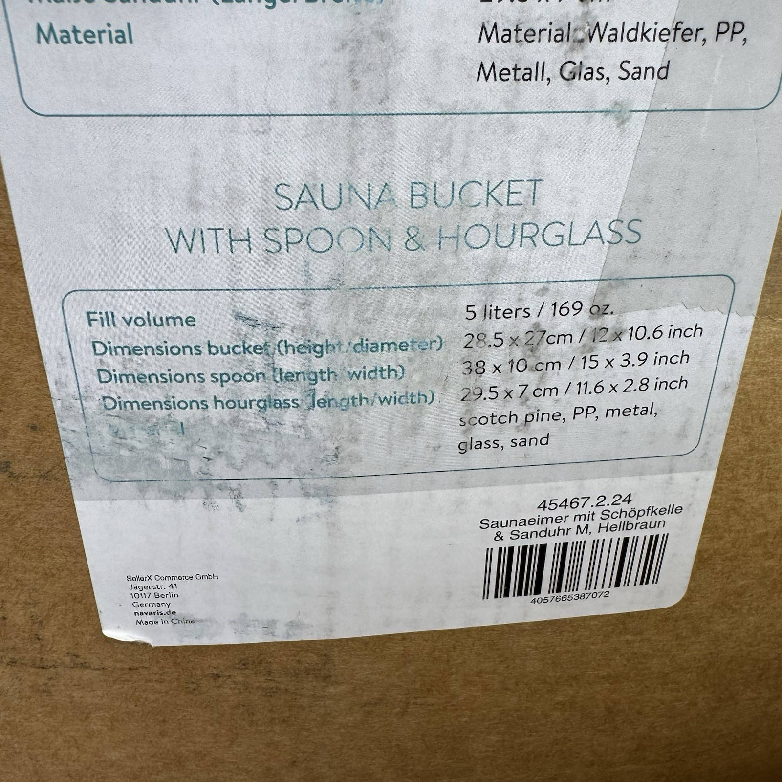 Wooden Sauna Bucket w Ladle And Sand Timer 1.3 Gal Pine Spa Steam Room Set