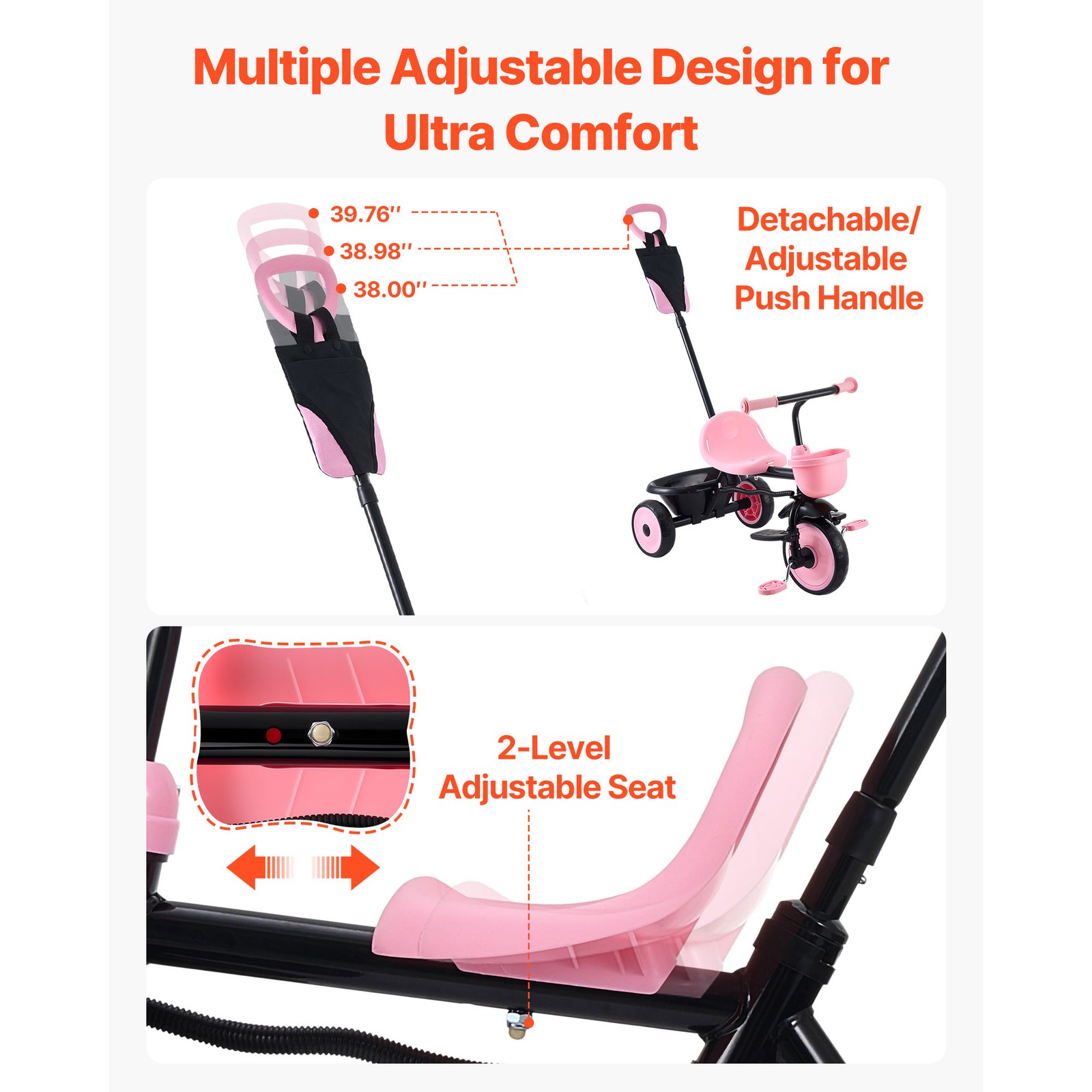 Uimoso Toddler Tricycle & Stroller for Ages 1.5-5 Kids Trike with Push Handle