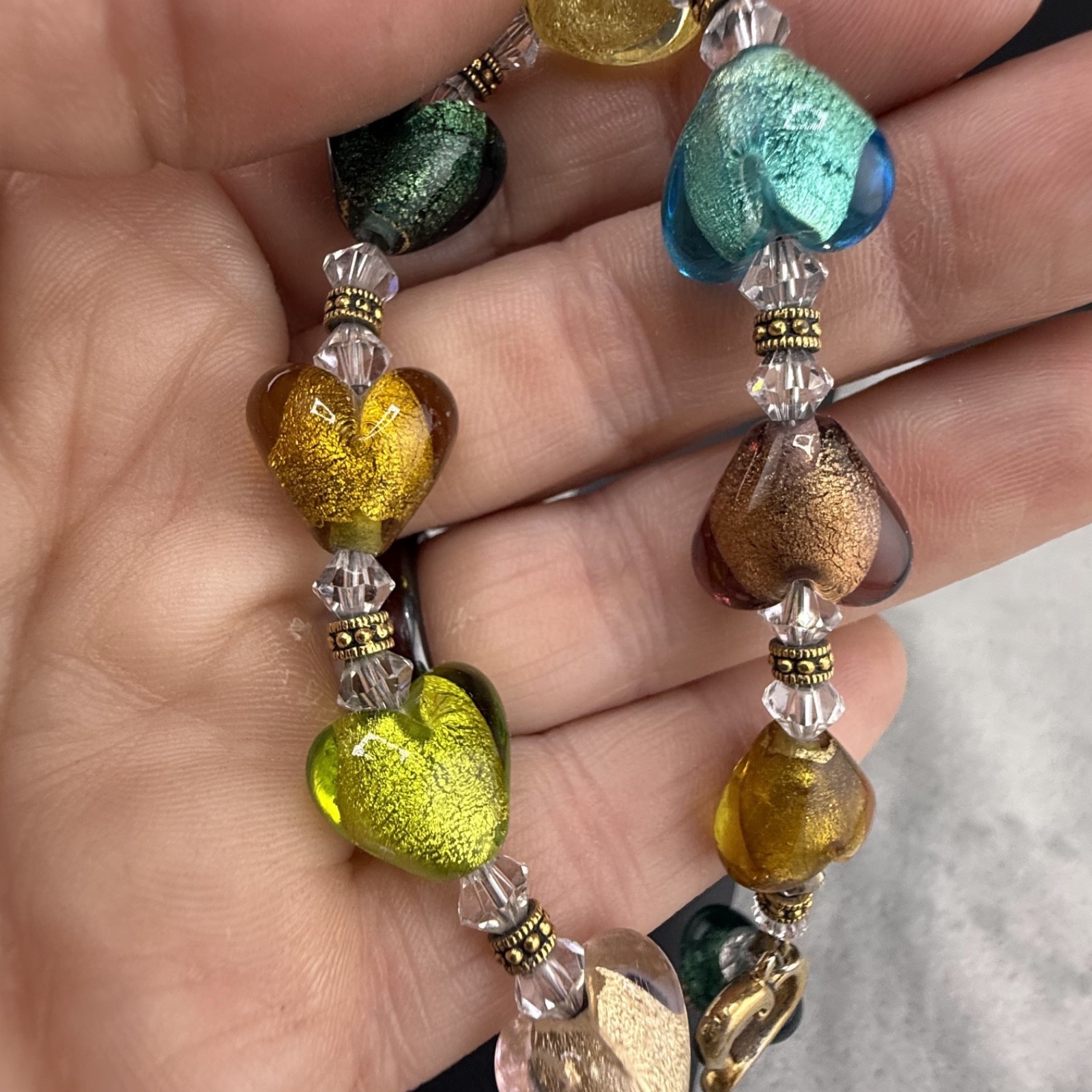 Vintage Lampwork Bracelet Beaded Heart 7”