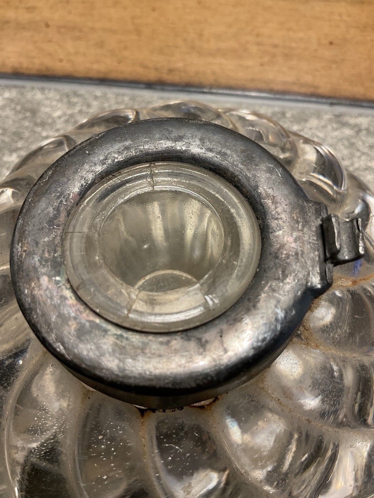 Antique Glass Inkwell Art Deco Swirled Top