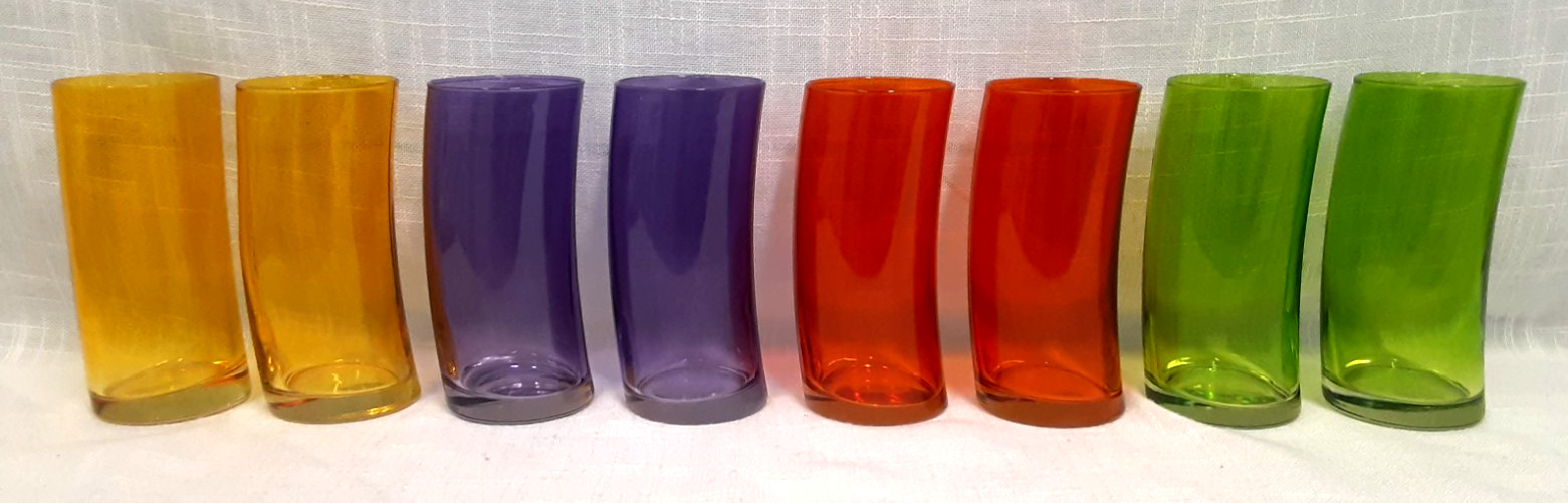 Set 8 Curved LEONARDO SWING WATER GLASS Tumbler GERMANY Yellow Purple Red Green