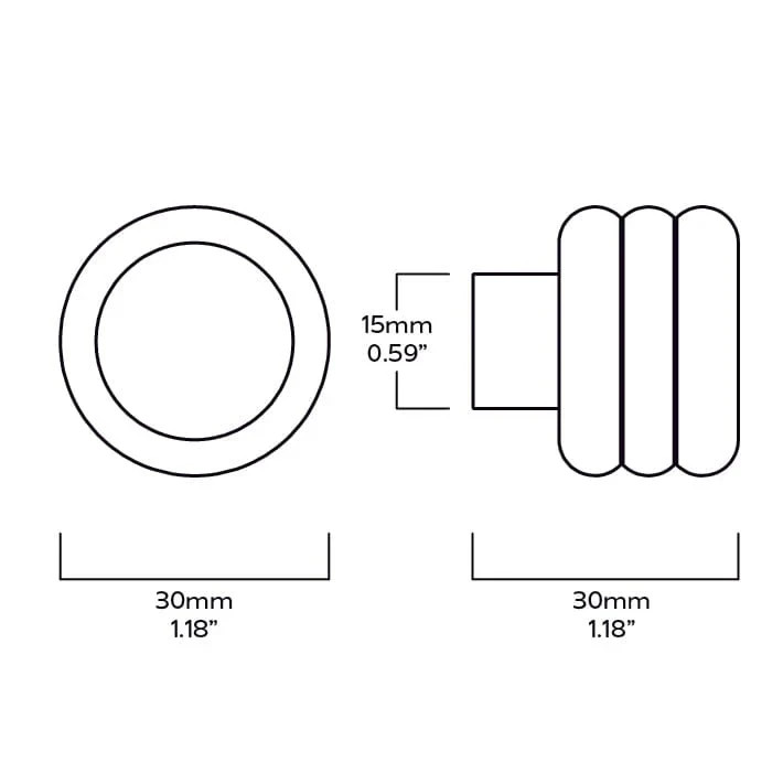 (QTY. 5) PLANK HARDWARE ALVA TUBULAR KNOB CABINET HARDWARE BRASS