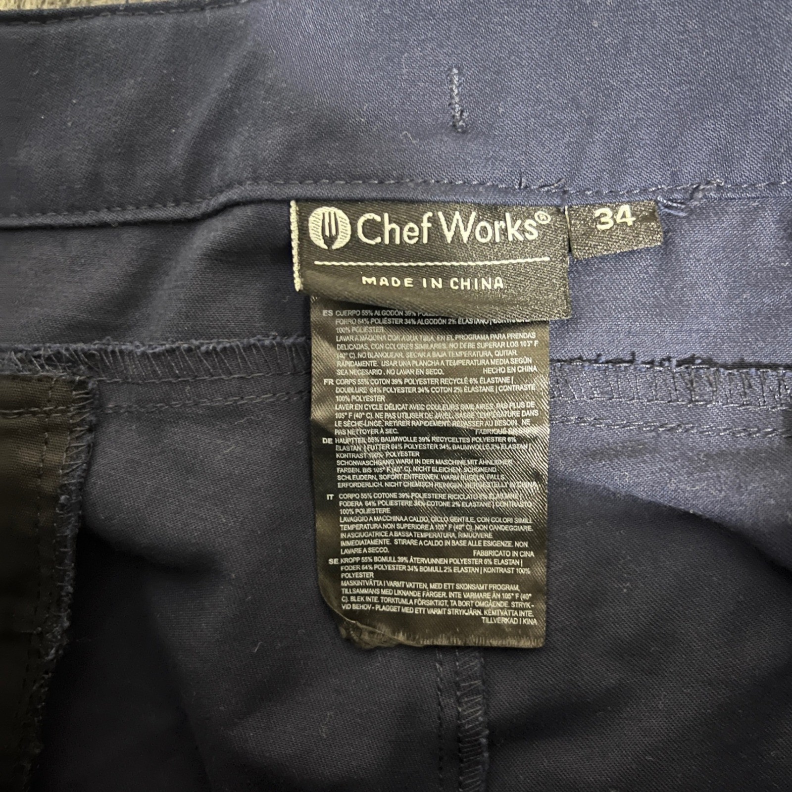 Chef Works Mens Navy Blue Cargo Work Pants Size 34x32 Flat Front Utility