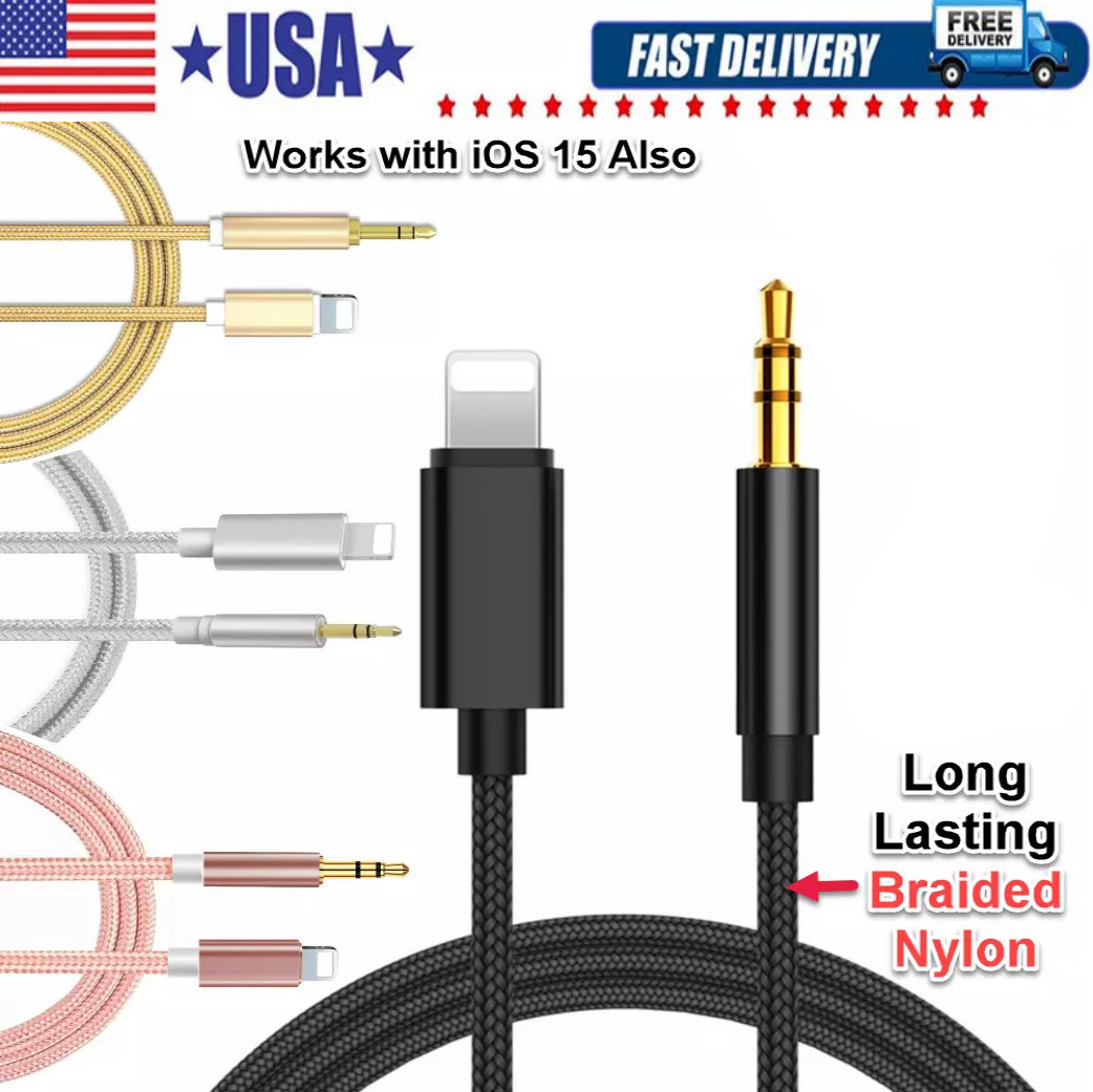 IPhone 7 8 X XR 11 12 13 Pro Max 8 Pin to 3.5mm AUX Audio Car Adapter Cord LOT