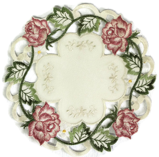 Doily Boutique Table Runner, Doily, Mantel Scarf with Victorian Pink Roses