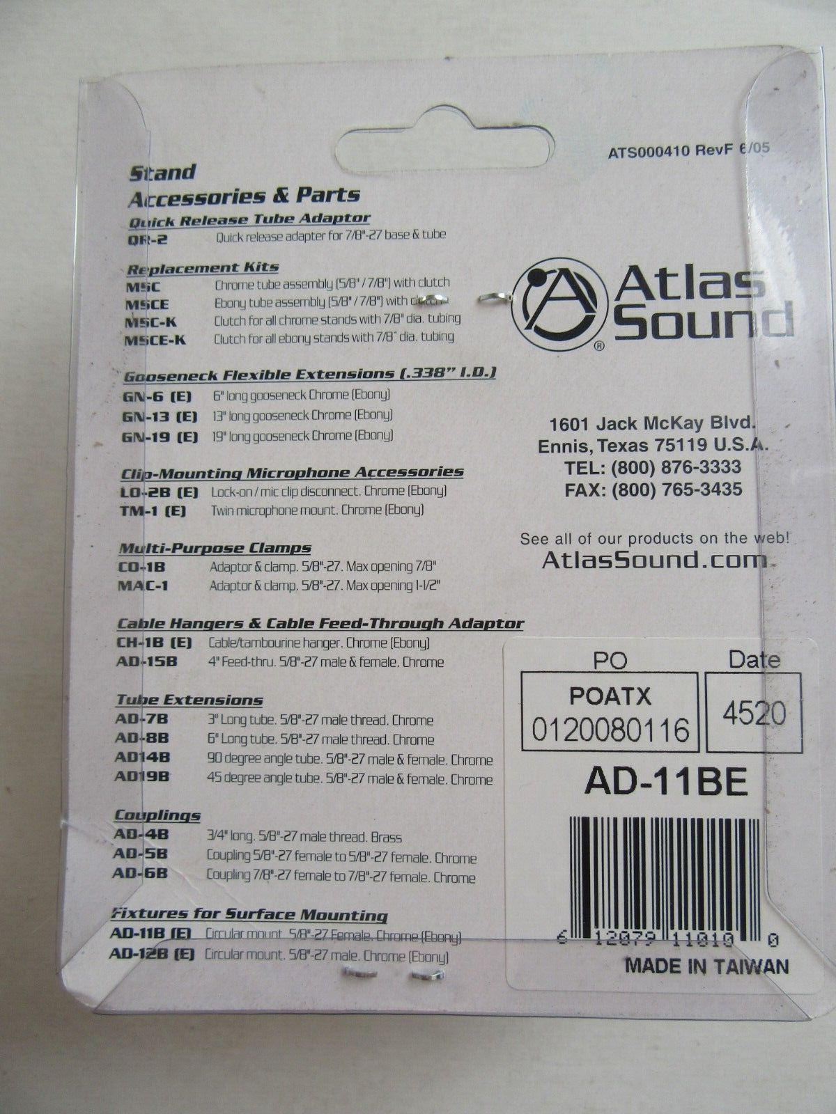 Atlas Sound AD-11BE Surface Mount Female Mic Flange