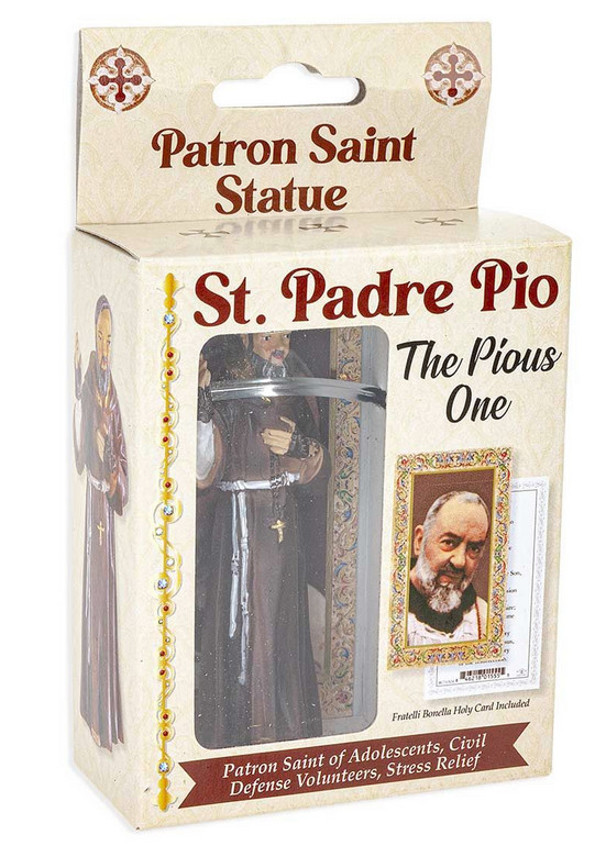 St. Pio / Padre Pio Statue, Hand Painted Gold Leaf Accents 4", Boxed