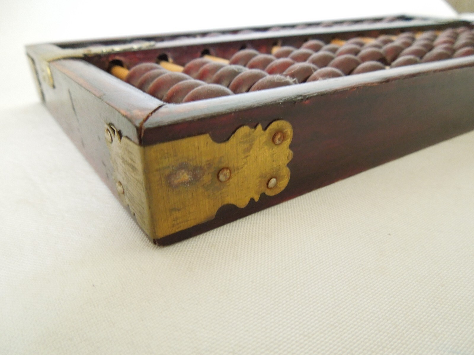 Vintage Chinese Abacus Wood Frame & Beads w/ Brass Hardware 13 Rows 91 Beads