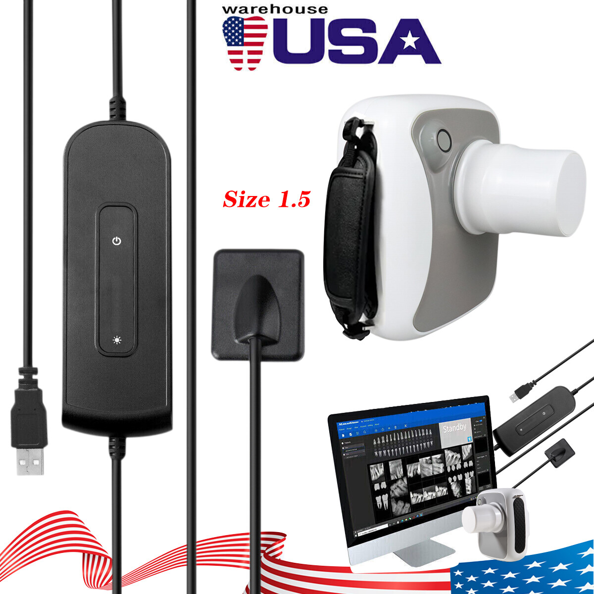 X-Ray Machine Unit + Dental Digital Imaging System RVG XRay Sensor Size 1.5