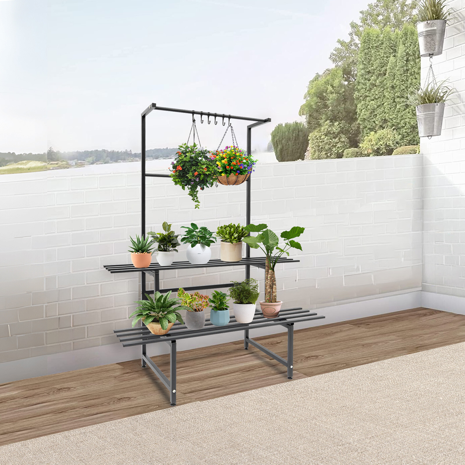 2 Shelves Plant Stand Carbon Steel Plant Holder Flower Pot Potted Holder Rack